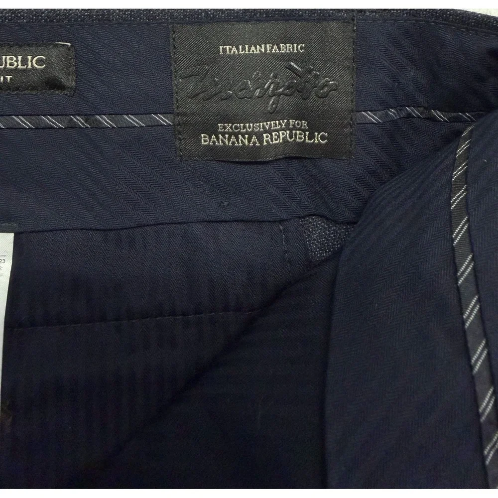 Banana Republic 34x29 Charcoal Brown Windowpane Flannel‎ Wool Pants Marzotto